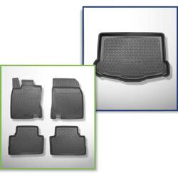 Set: TPE-Teppiche + Kofferraummatte für Nissan Qashqai II Crossover (02.2014-05.2021) - Aristar - Cool liner - vertiefte Ladeflaeche mit Notrad (variabler Ladeboden entfernt aus dem Kofferraum)