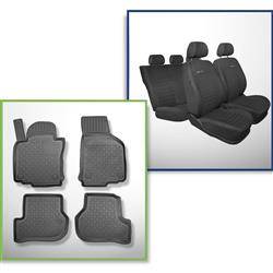 Set: TPE-Teppiche + Maßgeschneiderte Sitzbezüge für Volkswagen Jetta V Limousine (08.2005-2010) - Elegance P-4 - kein Bezug für die hintere Armlehne