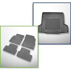 Set: Teppiche aus Velours + Kofferraumschale für Chevrolet Cruze (2011-2016) 4 Türen - Standard - mit Reparaturset