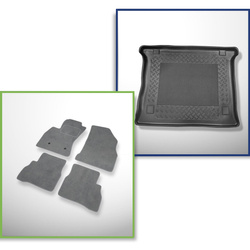 Set: Teppiche aus Velours + Kofferraumschale für Fiat Doblo II (2010-2022) 5 Türen - Standard - 5 Sitze; mit Vorbereitung fuer den variablen, hoehenverstellbaren Ladeboden