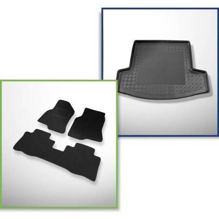 Set: Filzteppiche + Kofferraumschale für Chevrolet Captiva I (2006-2011) 5 Türen - Standard - 5/7 Sitze (3. Reihe umgelegt)