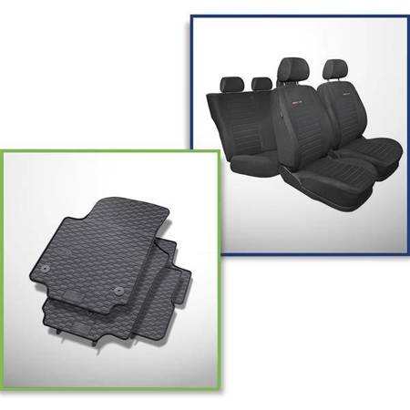 Set: Gummiteppiche + Maßgeschneiderte Sitzbezüge für Skoda Citigo Hatchback (2011-2019) - Elegance - P-4 - 2. Reihe - ganze Sitzbank