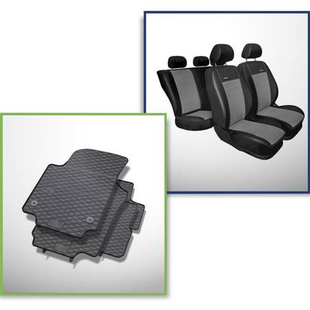 Set: Gummiteppiche + Maßgeschneiderte Sitzbezüge für Skoda Citigo Hatchback (2011-2019) - Premium - 2. Reihe - Lehne geteilt