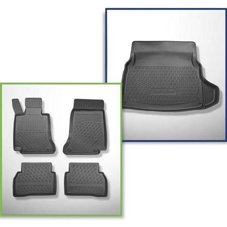 Set: TPE-Teppiche + Kofferraummatte für Mercedes-Benz C Klasse W205 Limousine (03.2014-11.2020) - Aristar - Cool liner - Rücksitze umlegbar (teilbare Rücksitzbank); rechte Ausbuchtung bei Modellen mit Netztasche abschneidbar