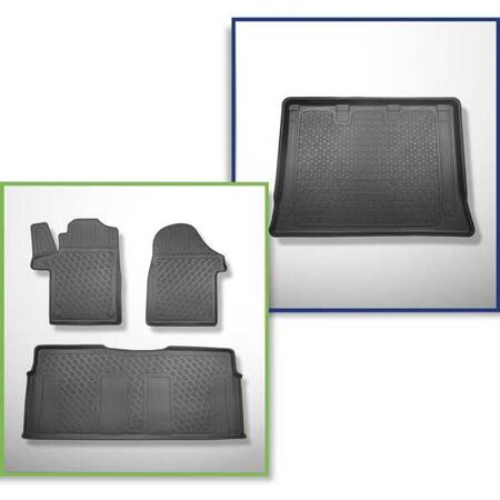 Set: TPE-Teppiche + Kofferraummatte für Mercedes-Benz Vito W447 Van (10.2014-....) - Aristar - Cool liner - hinter der dritten Sitzreihe; Extra lange Version (Extra Long) (Radstand 3430 mm; Fahrzeuglänge 5370 mm); ohne geteilten Gepäckraum