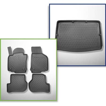 Set: TPE-Teppiche + Kofferraummatte für Volkswagen Golf V Hatchback (01.2005-2009) - Aristar - Cool liner - hintere Sitzreihe maximal nach hinten geschoben; obere Ladefläche