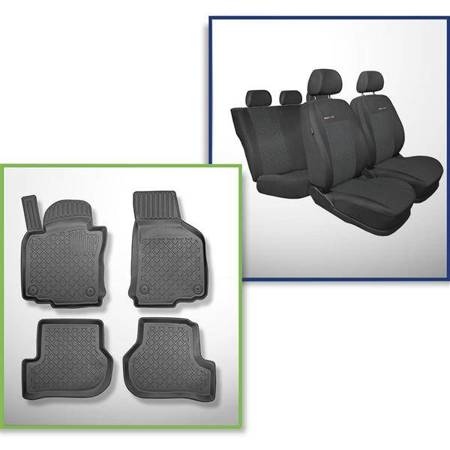 Set: TPE-Teppiche + Maßgeschneiderte Sitzbezüge für Volkswagen Jetta V Limousine (08.2005-2010) - Elegance P-1 - kein Bezug für die hintere Armlehne