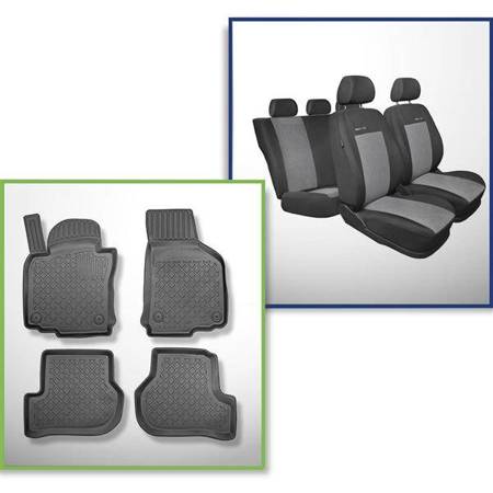 Set: TPE-Teppiche + Maßgeschneiderte Sitzbezüge für Volkswagen Jetta V Limousine (08.2005-2010) - Elegance P-2 - kein Bezug für die hintere Armlehne