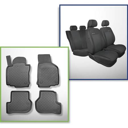 Set: TPE-Teppiche + Maßgeschneiderte Sitzbezüge für Volkswagen Jetta V Limousine (08.2005-2010) - Elegance P-3 - Bezug für die hintere Armlehne, vorgesehen für zusätzliche Ausstattung