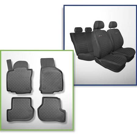 Set: TPE-Teppiche + Maßgeschneiderte Sitzbezüge für Volkswagen Jetta V Limousine (08.2005-2010) - Elegance P-4 - kein Bezug für die hintere Armlehne