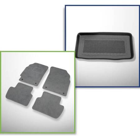 Set: Teppiche aus Velours + Kofferraumschale für Chevrolet Spark M300 (02.2010-2015) 5 Türen - Standard