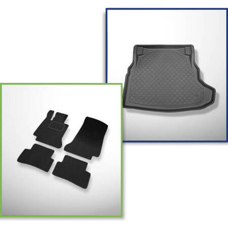 Set: Teppiche aus Velours + Kofferraumschale für Mercedes-Benz C Klasse W205 (03.2014-2021) 4 Türen - Guardliner - hintere Sitze nicht umlegbar (nicht geteilt)