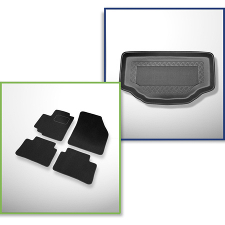 Set: Teppiche aus Velours + Kofferraumschale für Nissan Pixo (03.2009-2013) 5 Türen - Standard
