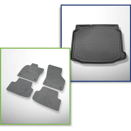 Set: Teppiche aus Velours + Kofferraumschale für Seat Leon III, III SC 5F (2013-03.2020) 3 Türen, 5 Türen - Guardliner - vertiefte Ladeflaeche; ohne doppelten Ladeboden
