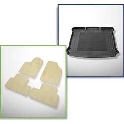 Set: Teppiche aus Velours + Kofferraumschale für Citroen Berlingo I Multi Space (1998-2007) 5 Türen - Standard - 5 Sitze; ohne Modubox; 2. Sitzreihe nach vorne geschoben